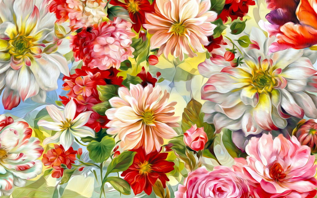 Vibrant Brushstrokes: A Blossoming Floral Tapestry in HD Wallpaper
