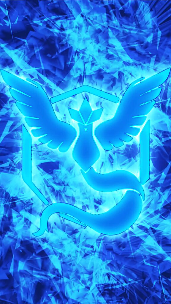 Vibrant blue Articuno wallpaper with glowing design on dynamic icy abstract background