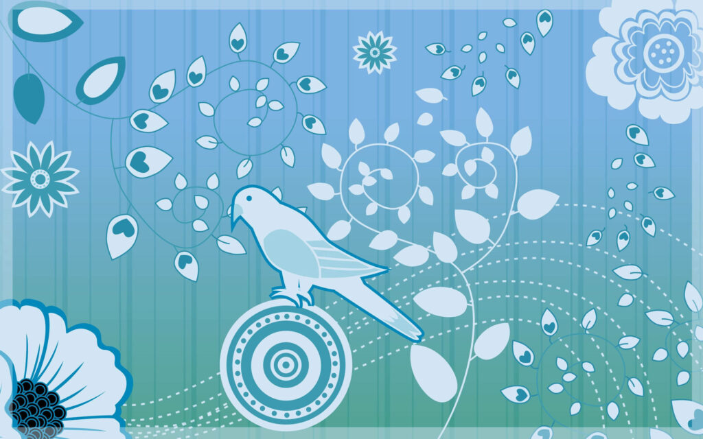 Elegant Blue Bird & Musical Notes Wallpaper with Whimsical Florals