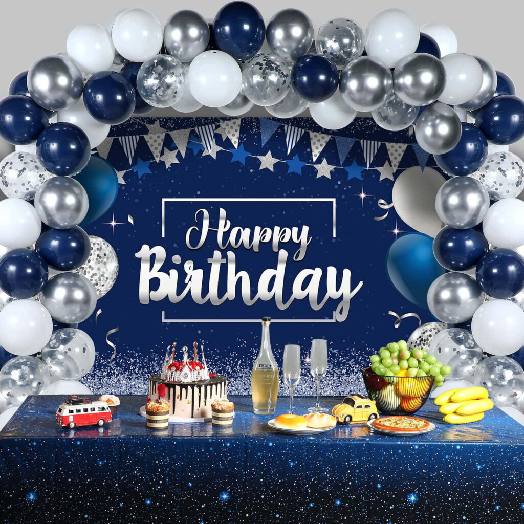 Vibrant Blue Birthday Wallpaper with Festive Balloons & Treats