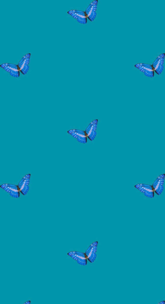 Vibrant Blue Butterflies Wallpaper on Turquoise Background