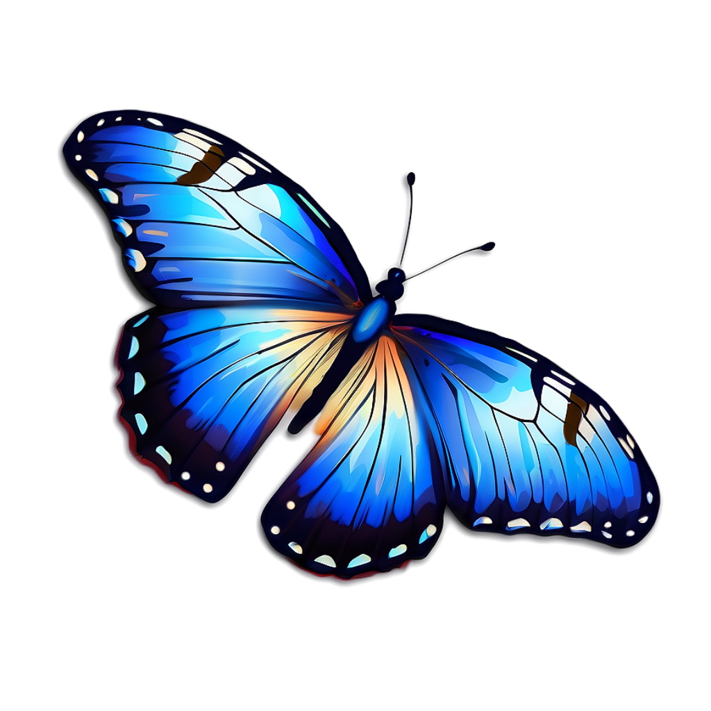 Vibrant Blue Butterfly Wallpaper with Floral Elements - Serene Design