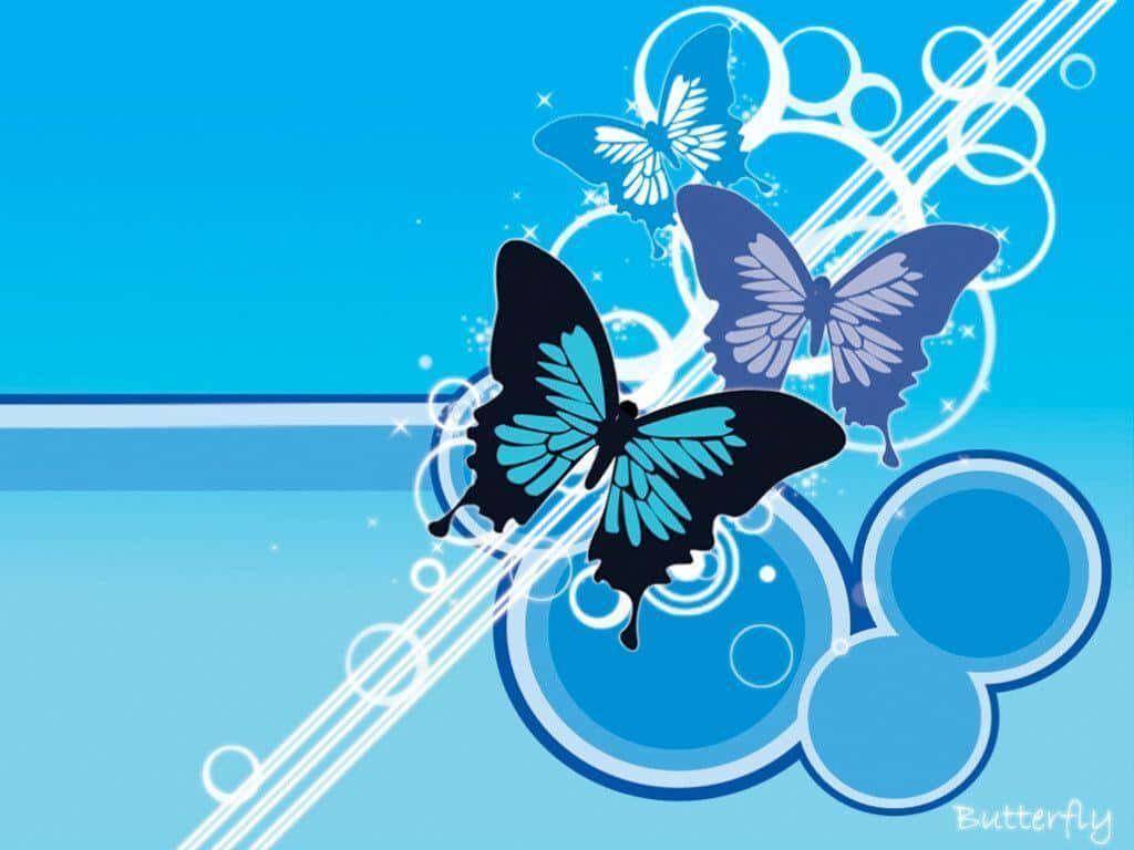 Artistic Blue Butterflies Wallpaper: Vibrant Gradient Background Design