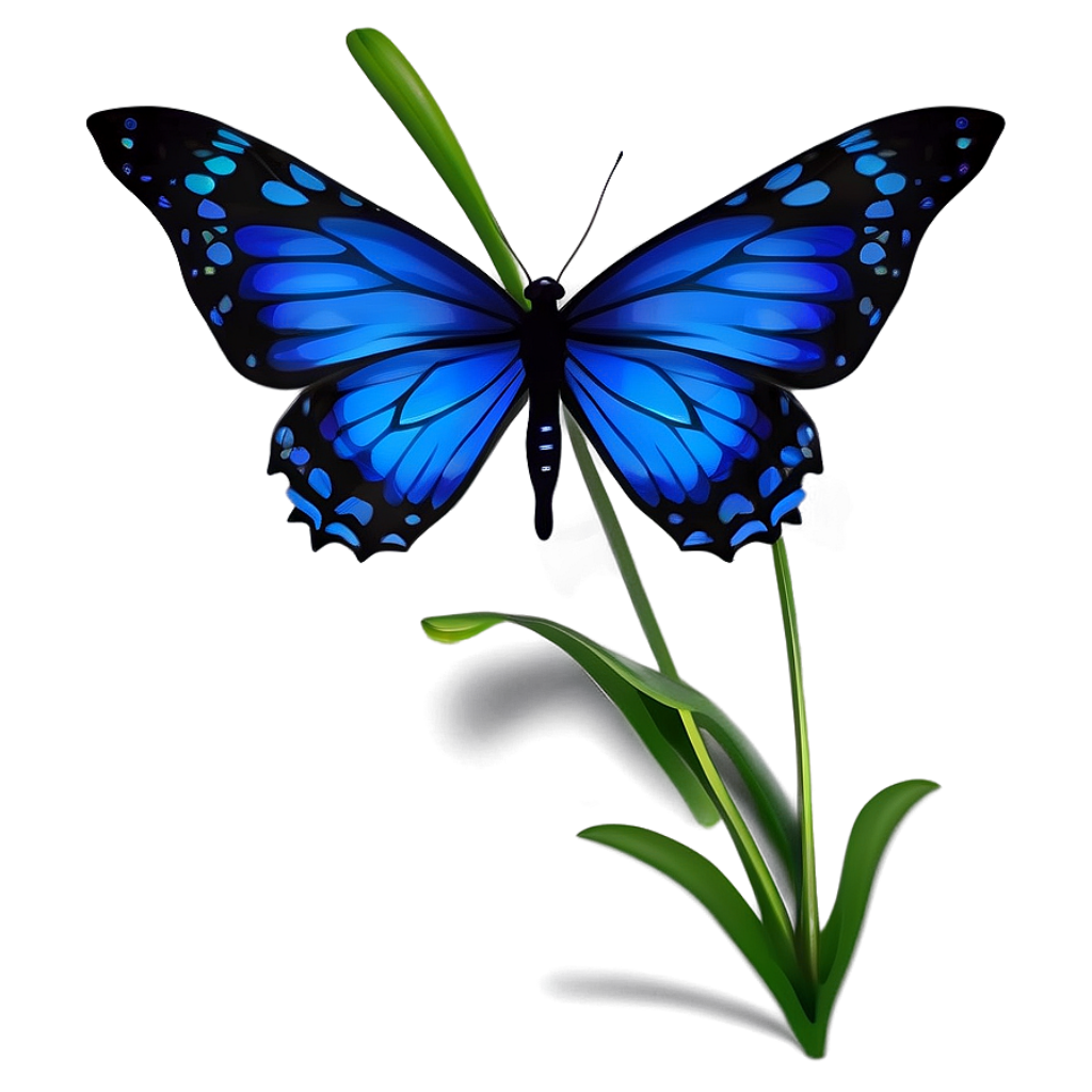 Vibrant Blue Butterfly on Green Stem - Serene Wallpaper Background