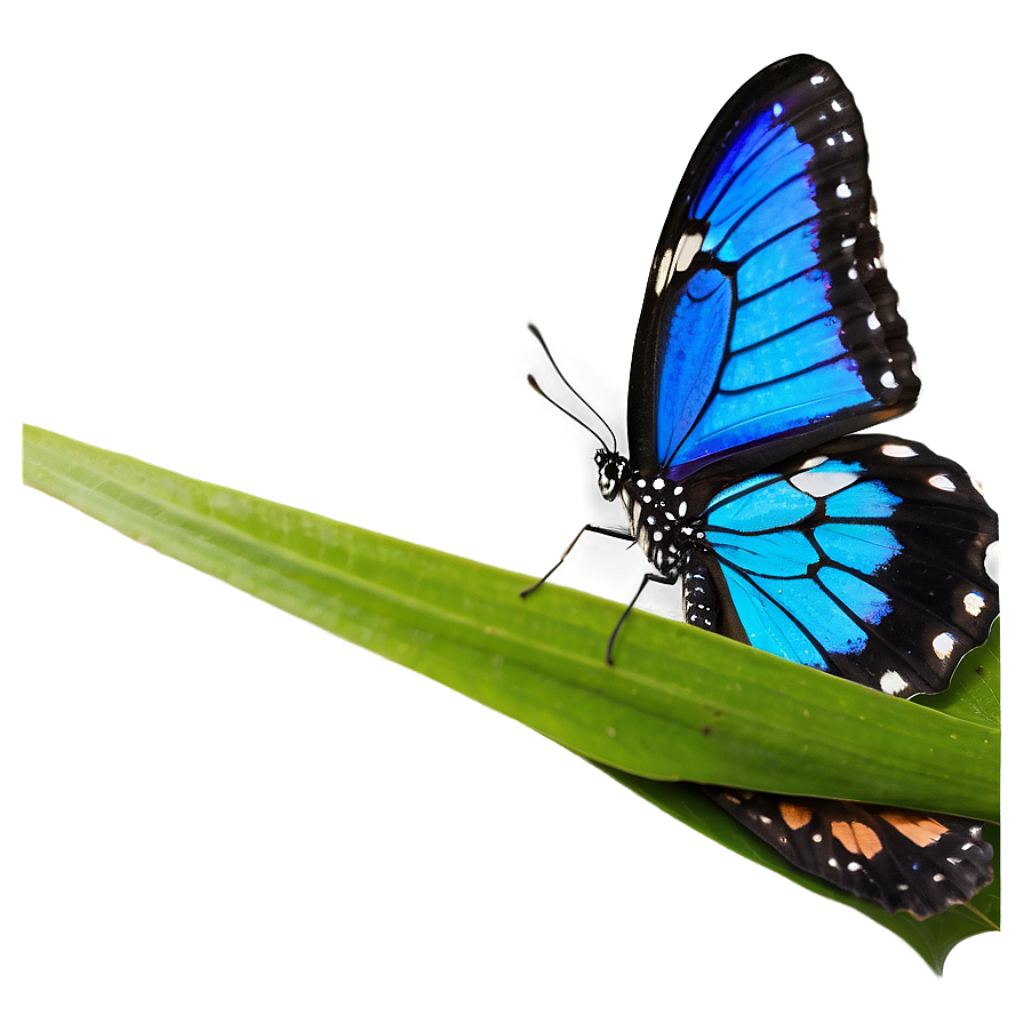 Vibrant Blue Butterfly on Green Leaf | Serene Wallpaper Background