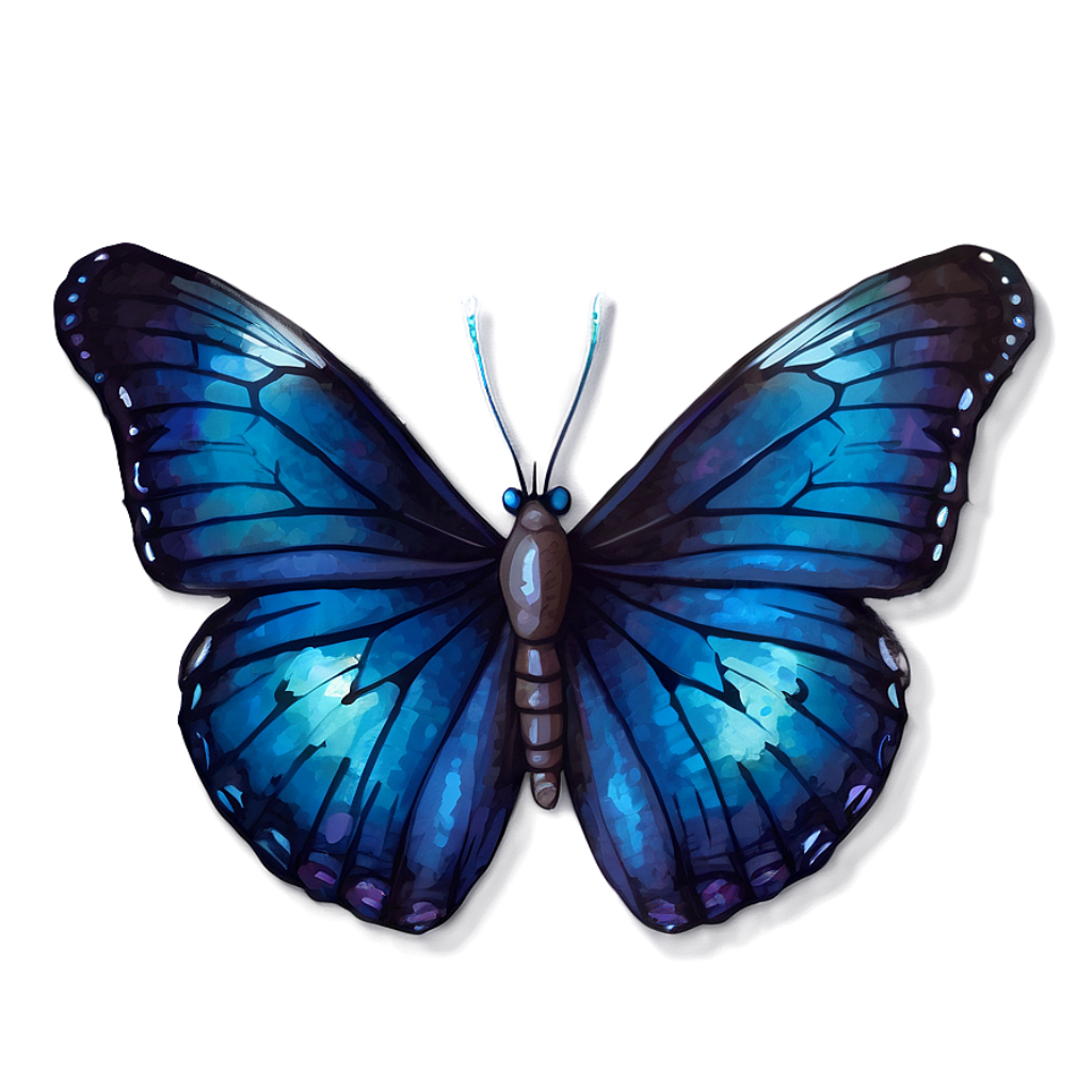 Vibrant Blue Butterfly Watercolor Wallpaper with Intricate Patterns