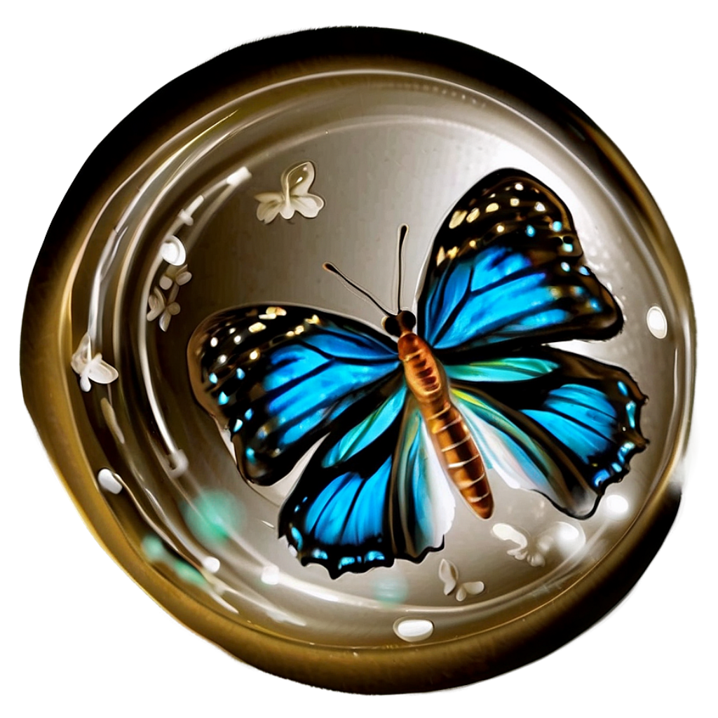 Enchanting Blue Butterfly in Glass Sphere – Elegant Wallpaper Background
