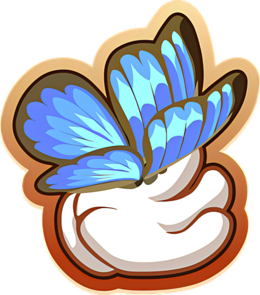 Vibrant Blue Butterfly on Cartoon Hand - Colorful Wallpaper Background