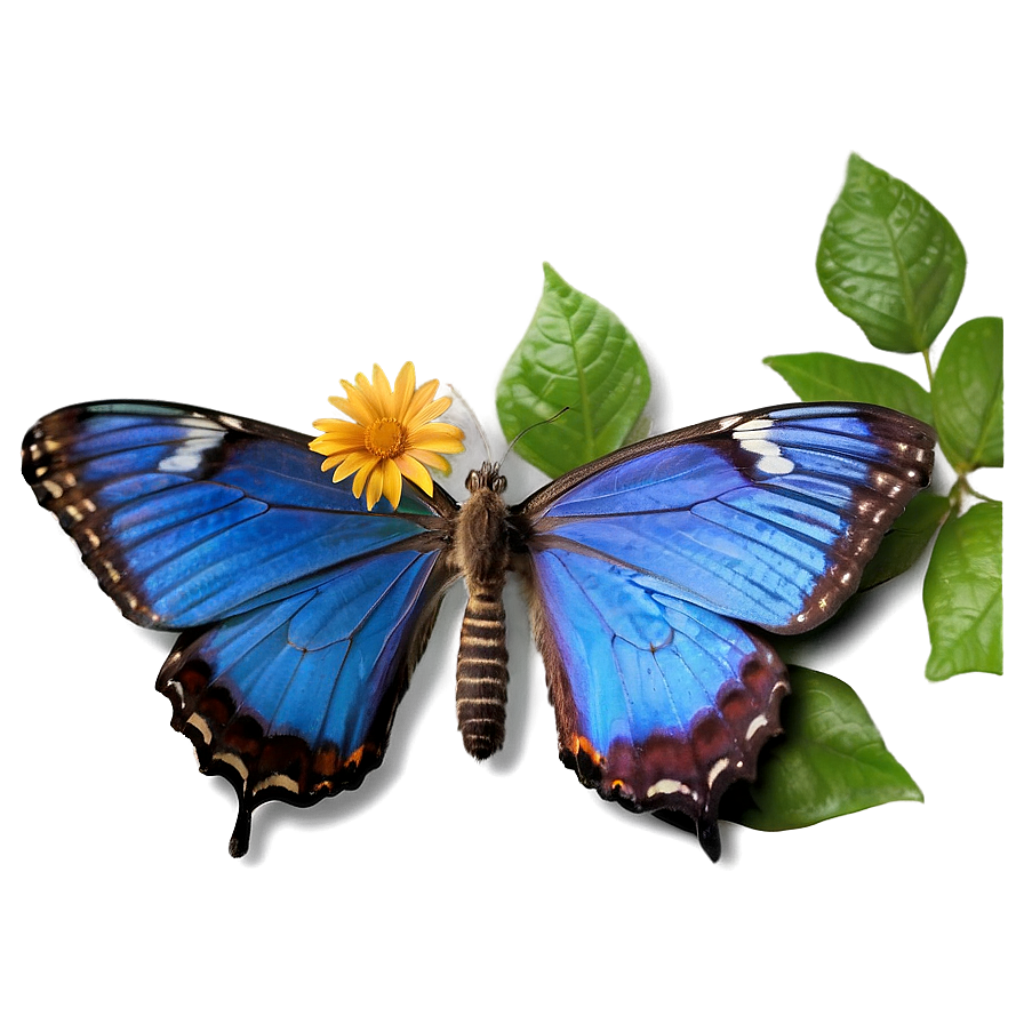 Vibrant Blue Butterfly on Yellow Flower - Lush Green Wallpaper