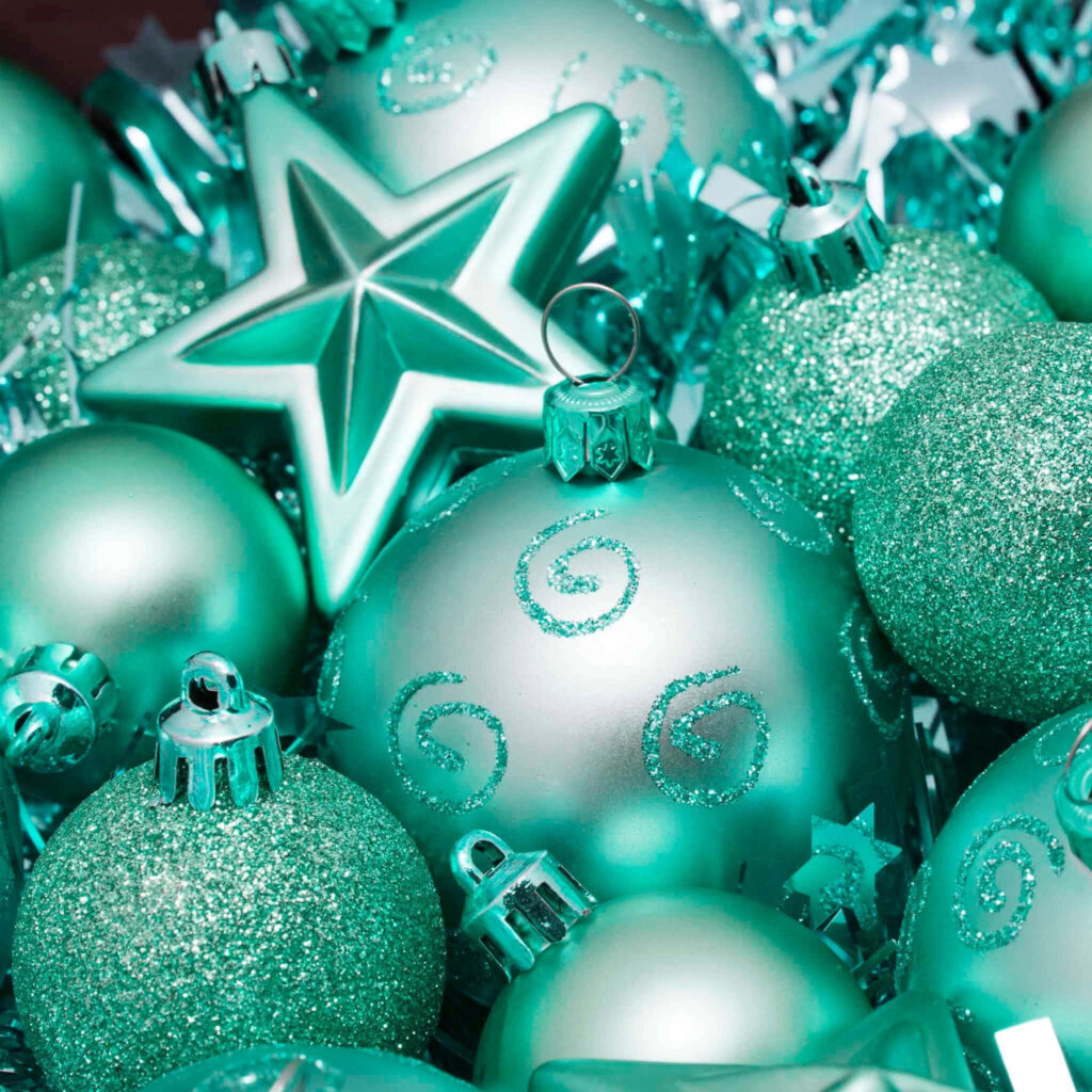 Vibrant Blue Christmas Decorations Wallpaper: Cheerful Holiday Background