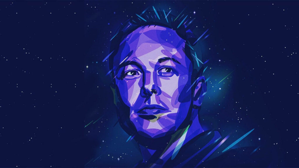 Futuristic Blue Elon Musk Portrait Art Wallpaper - Starry Background