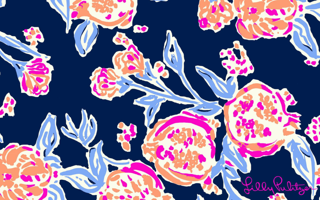 Tropical Floral Wallpaper: Bold Blue & Vibrant Orange-Pink Design