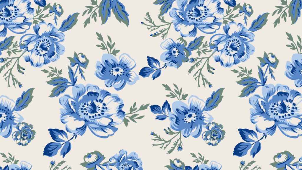 Vibrant Blue Flower & Green Leaf Wallpaper for Elegant Desktop Background