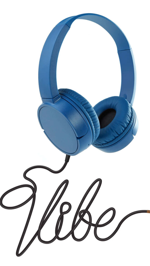 Vibrant Blue Headphones & Vibe Design – Music-Inspired Wallpaper