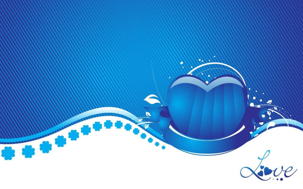 Vibrant Blue Heart Wallpaper with Floral Patterns & Love Design