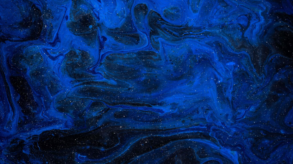 Cosmic Waves: Swirling Blue Liquid Wallpaper with Starry Effect