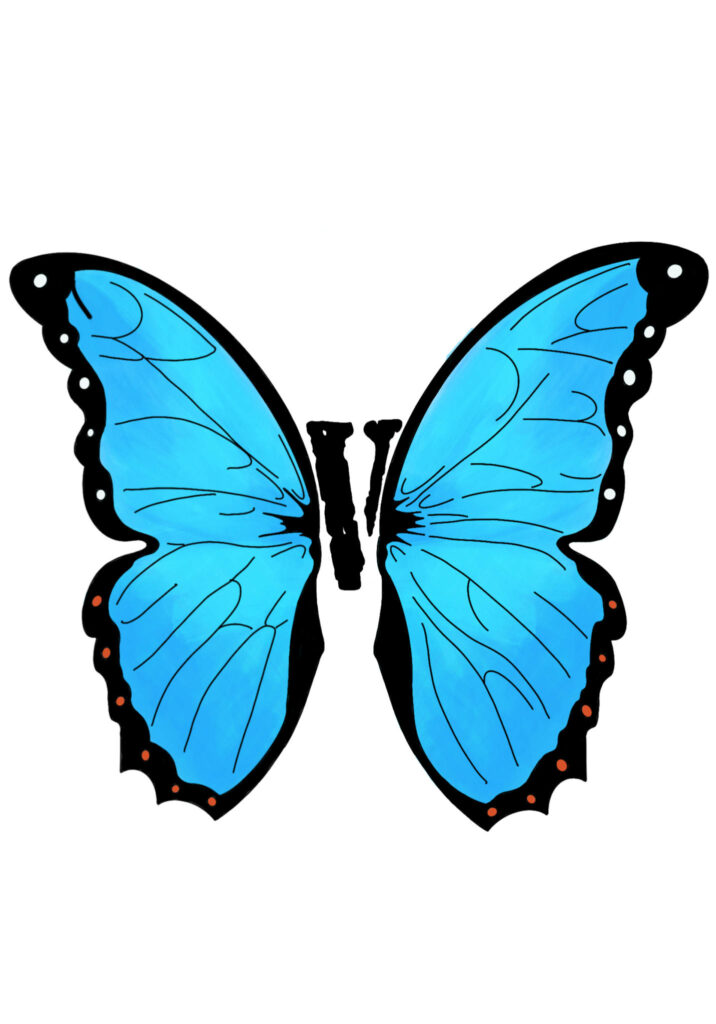 Vibrant Blue Morpho Butterfly Wallpaper with Vlone Logo Design