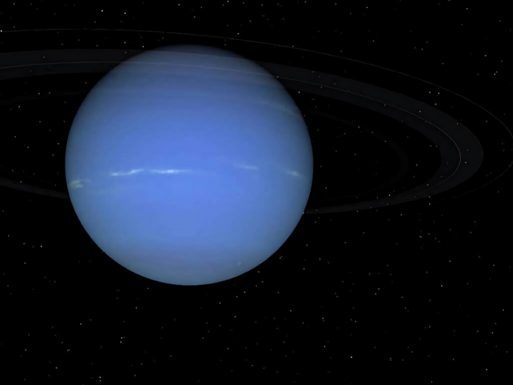 Vibrant Blue Neptune Wallpaper with Starry Background & Faint Rings