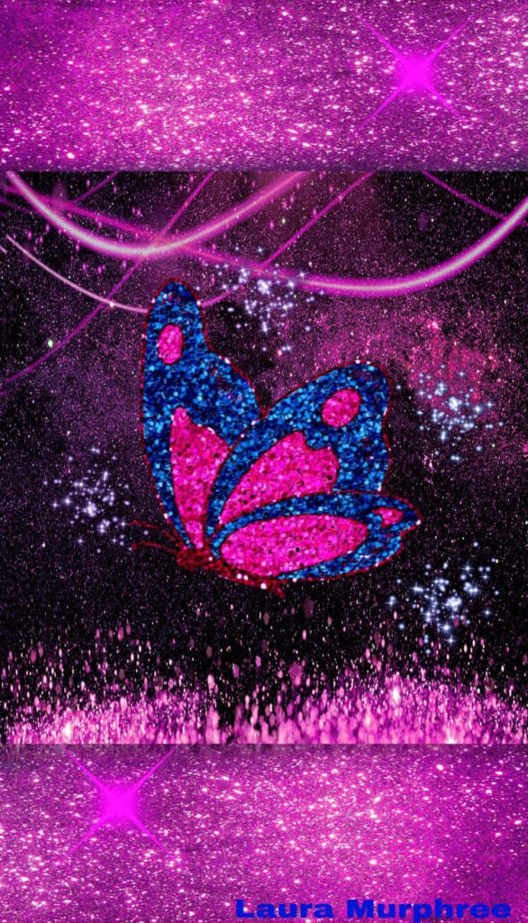 Vibrant Glittery Blue & Pink Butterfly Wallpaper Background