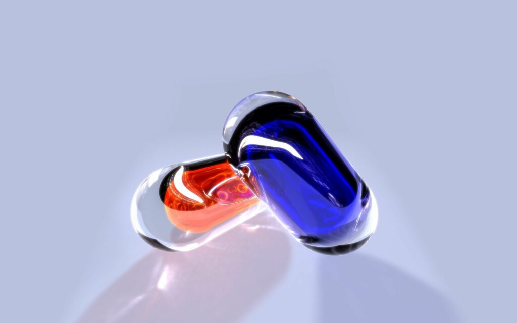 Vibrant Blue & Red Glass Capsules Wallpaper - Dynamic Modern Aesthetic