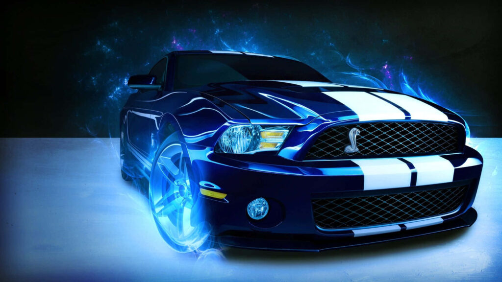 Futuristic Blue Sports Car Wallpaper with Cosmic Background