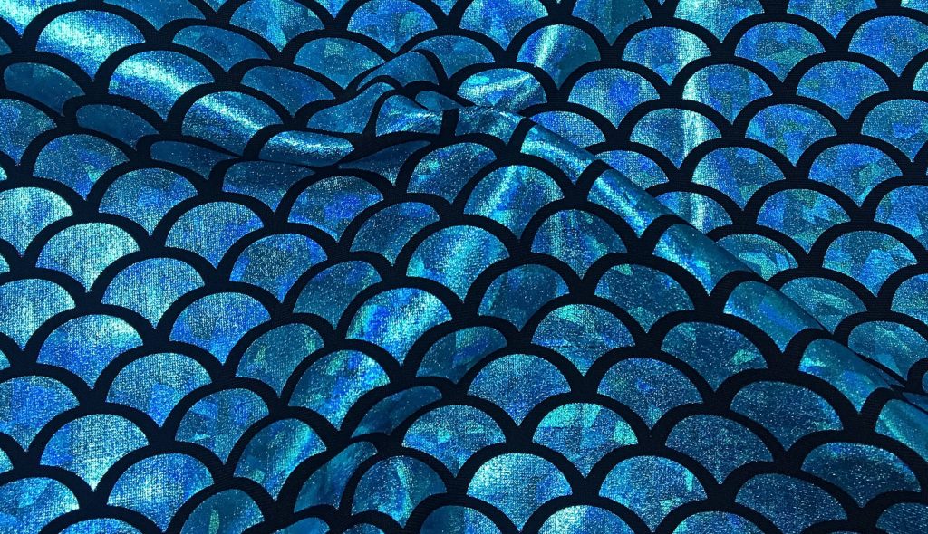 Vibrant blue squama holographic wallpaper with shimmering mermaid scales and metallic cyan highlights