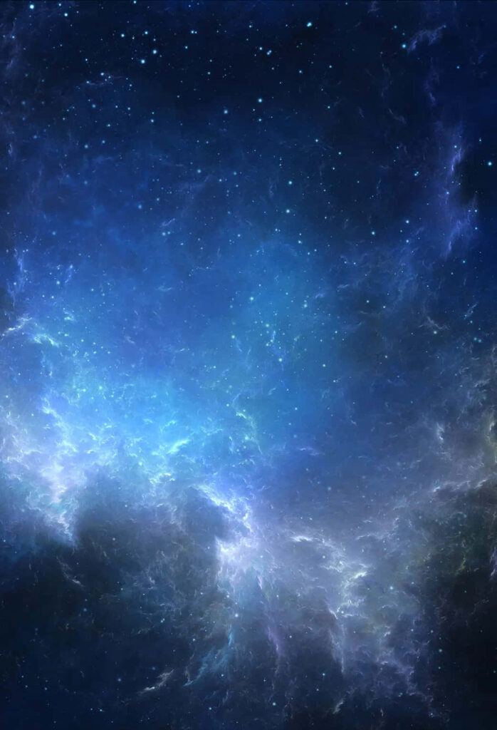 Mesmerizing blue space wallpaper featuring a vibrant nebula, swirling cosmic clouds, and glowing stars.