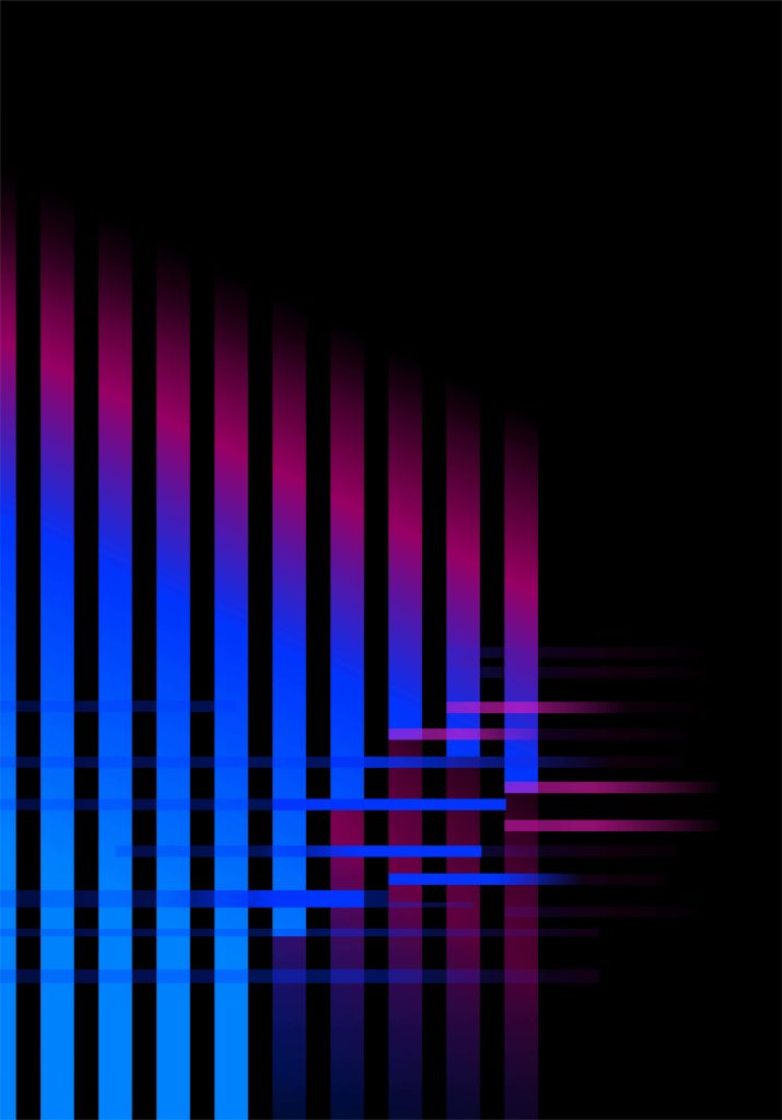 Abstract wallpaper with vibrant vertical blue violet neon stripes on a deep black background