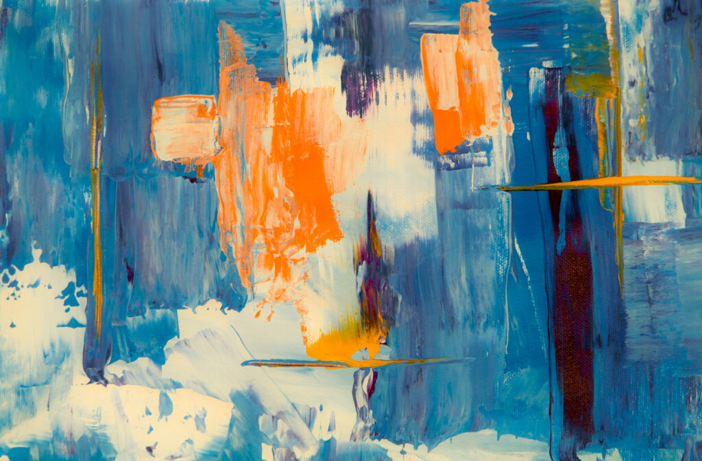 Beyond the Horizon: Blue, White, and Orange Abstract Painting - An Abstract Expressionism Wallpaper Background Photo