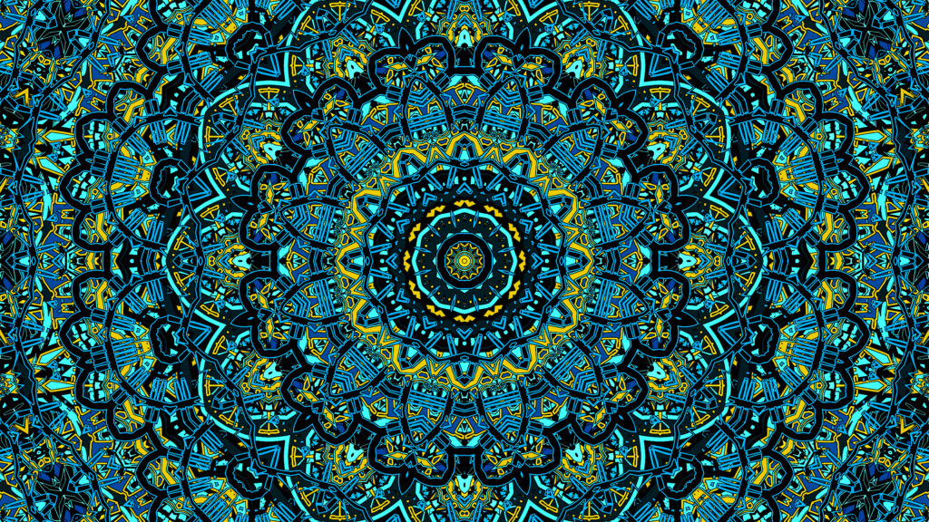 Vibrant Blue & Yellow Fractal Mandala Wallpaper Background Design
