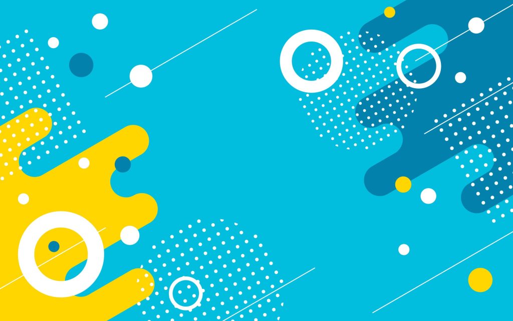 Vibrant blue yellow geometric presentation wallpaper with fluid shapes and sharp lines background