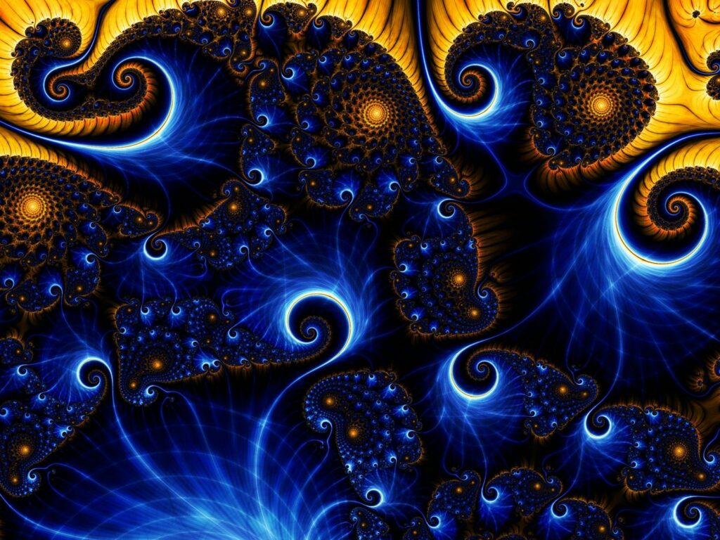 Vibrant Blue & Gold Fractal Design Wallpaper - Abstract Background