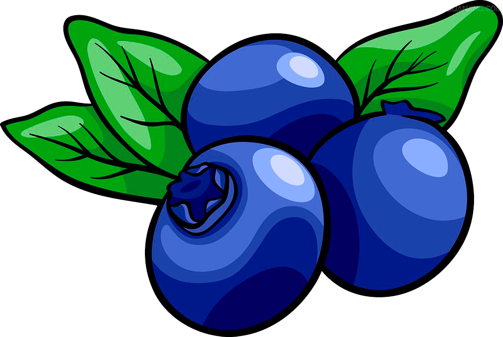 Vibrant Cartoon Blueberries Wallpaper Background with Green Leaves