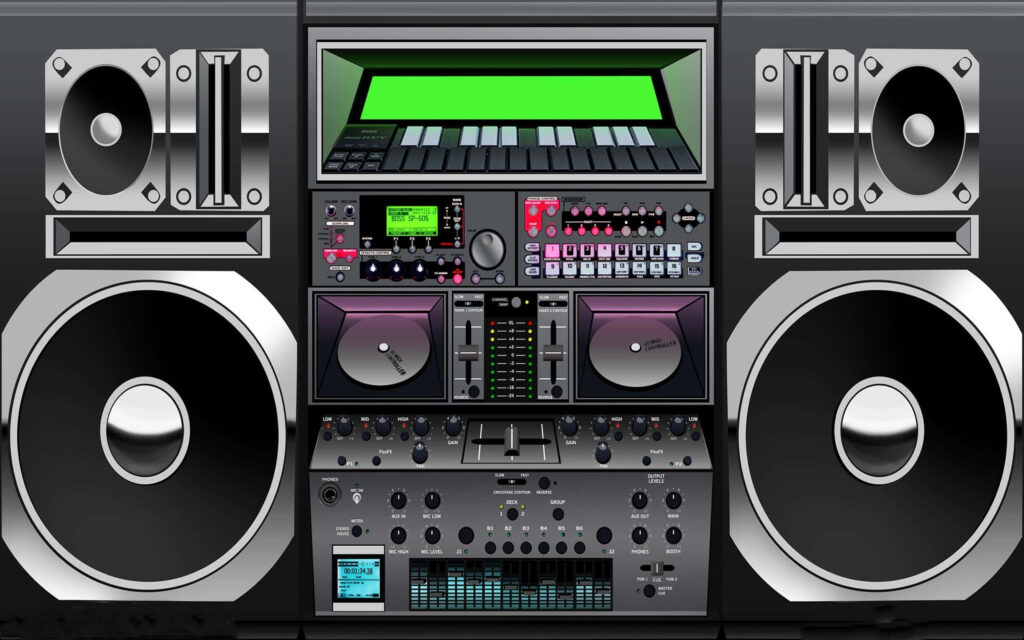 Vibrant Boombox Graphic Art Wallpaper: Retro-Futuristic Design