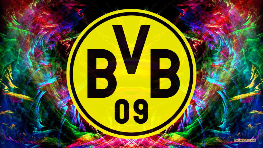 Vibrant Borussia Dortmund BVB 09 logo wallpaper with abstract colorful background and light effects