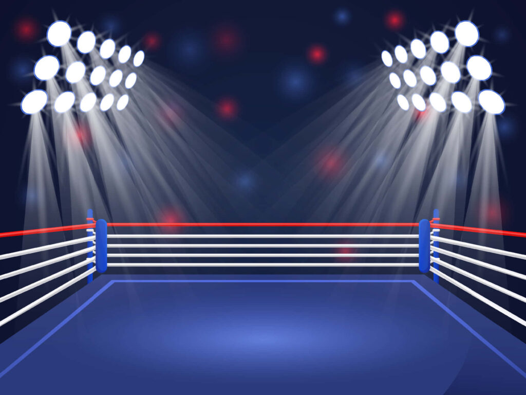 Vibrant Boxing Ring Wallpaper: Blue Floor & Bright Spotlight Effects