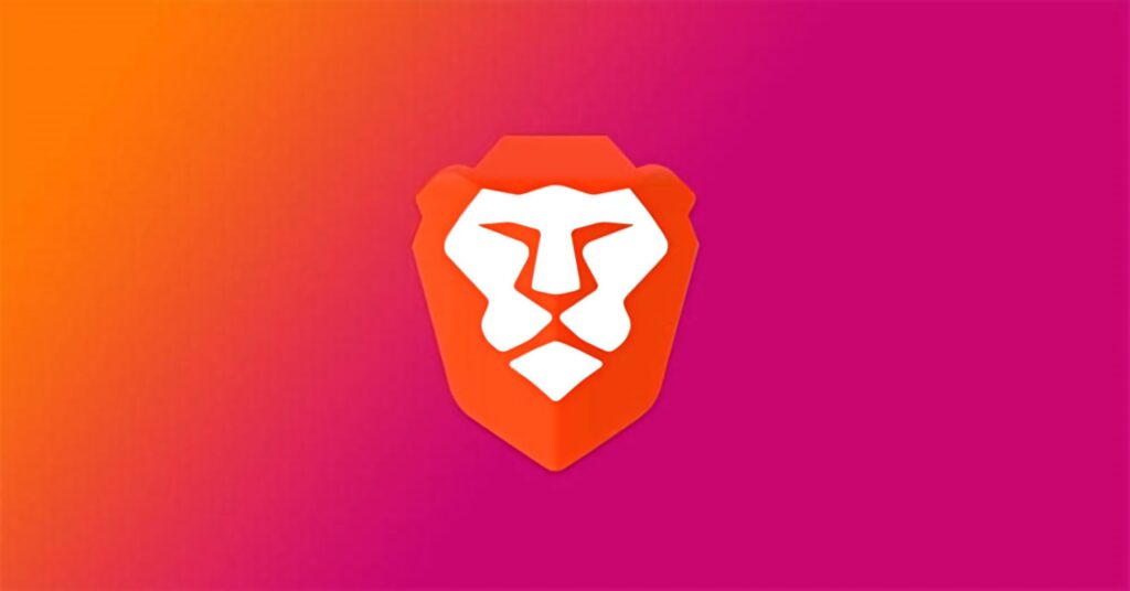 Brave Browser wallpaper with bold orange white lion logo on vibrant orange magenta gradient background