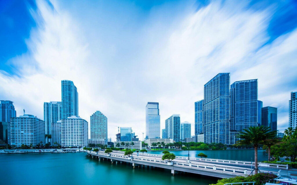 Vibrant Brickell Skyline Wallpaper: Modern Florida Waterfront Scene