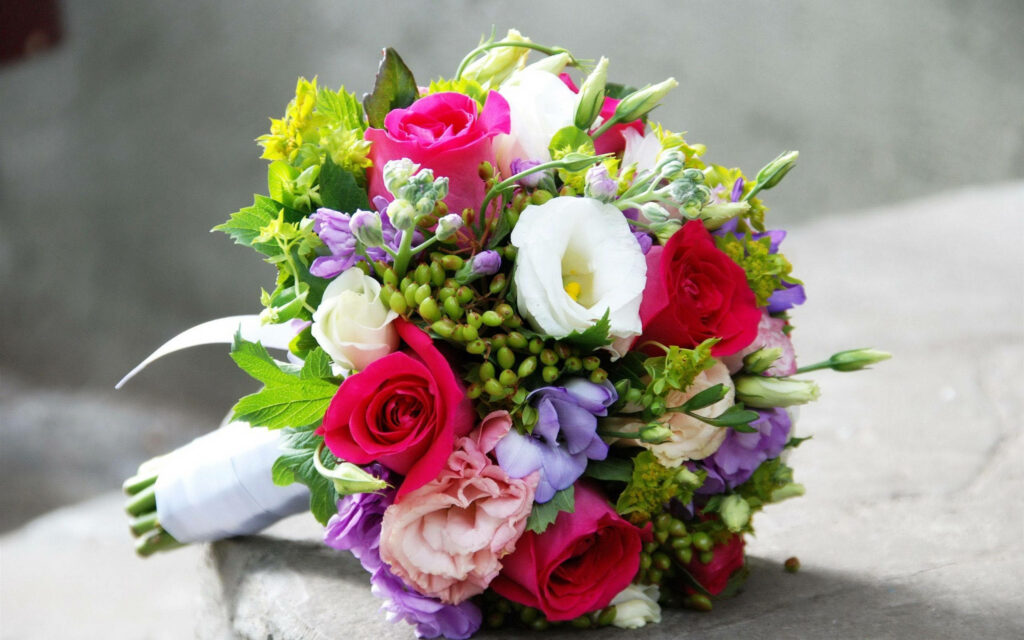 Vibrant Bridal Bouquet Wallpaper: Colorful Flowers & Lush Greenery