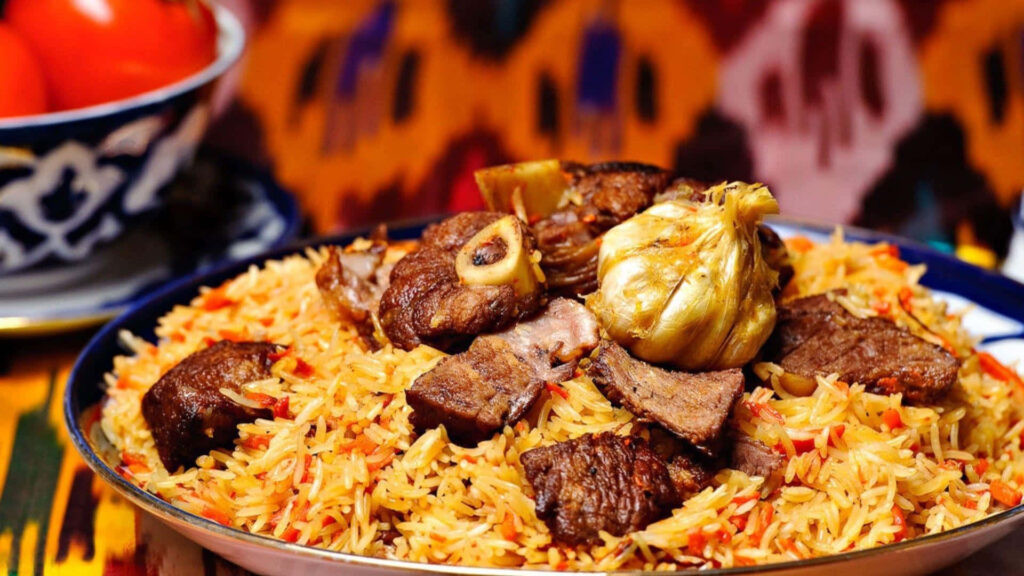 Vibrant Bukhara Dish Wallpaper: Flavorful Uzbek Rice & Meat