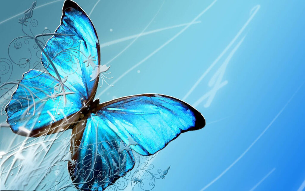 Vibrant Blue Butterfly Wallpaper with Floral Abstract Designs