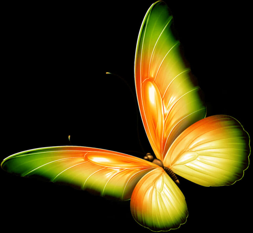 Vibrant Glowing Butterfly Wallpaper: Green, Orange & Yellow Hues