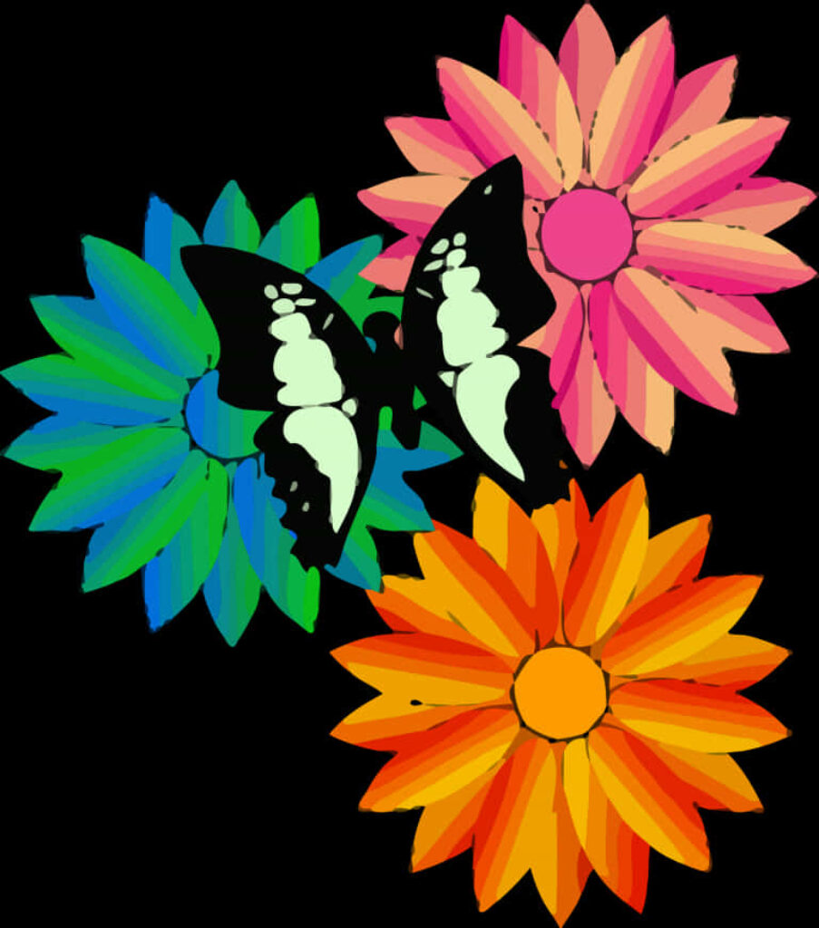 Vibrant Butterfly & Flower Illustration - Lively Dark Wallpaper Design