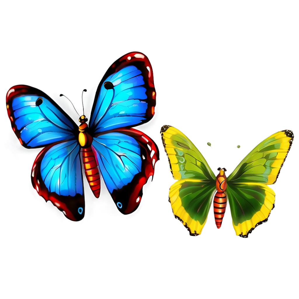 Vibrant Butterfly Wallpaper: Blue-Red & Green-Yellow Design