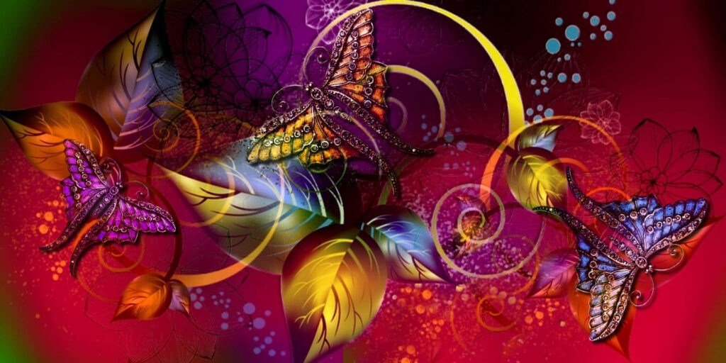 Vibrant Butterfly Wallpaper: Colorful Design on Rich Red Background