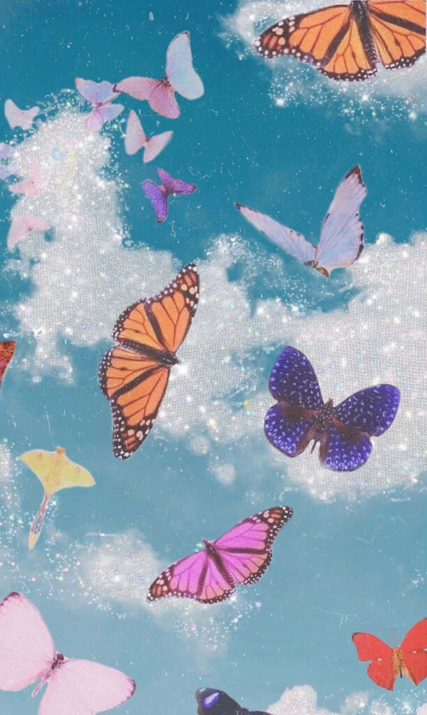 Vibrant Butterfly Wallpaper: Dreamy Sky & Colorful Patterns