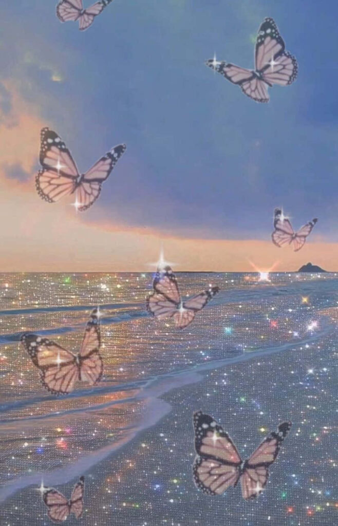 Enchanting Butterfly Wallpaper: Glittery Vibrance & Scenic Beauty