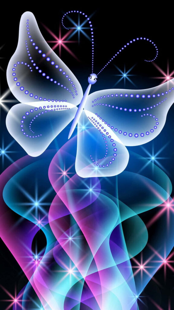 Vibrant Butterfly Wallpaper: Intricate Design & Colorful Light Trails