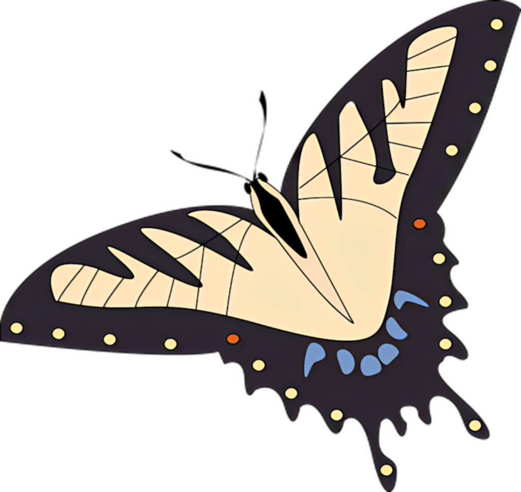 Stylized Butterfly Wallpaper: Cream, Black & Blue Artistic Design