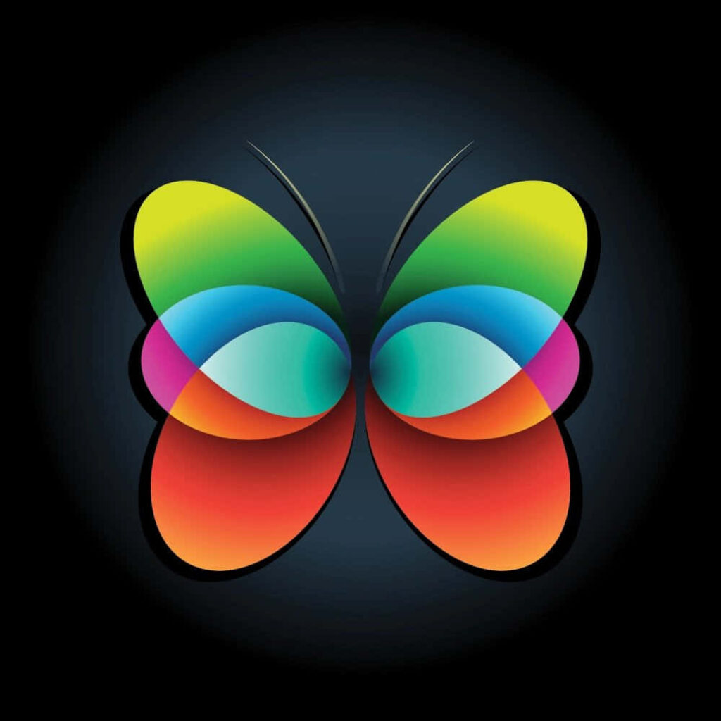Vibrant Butterfly Wallpaper: Modern Geometric Art on Dark Background